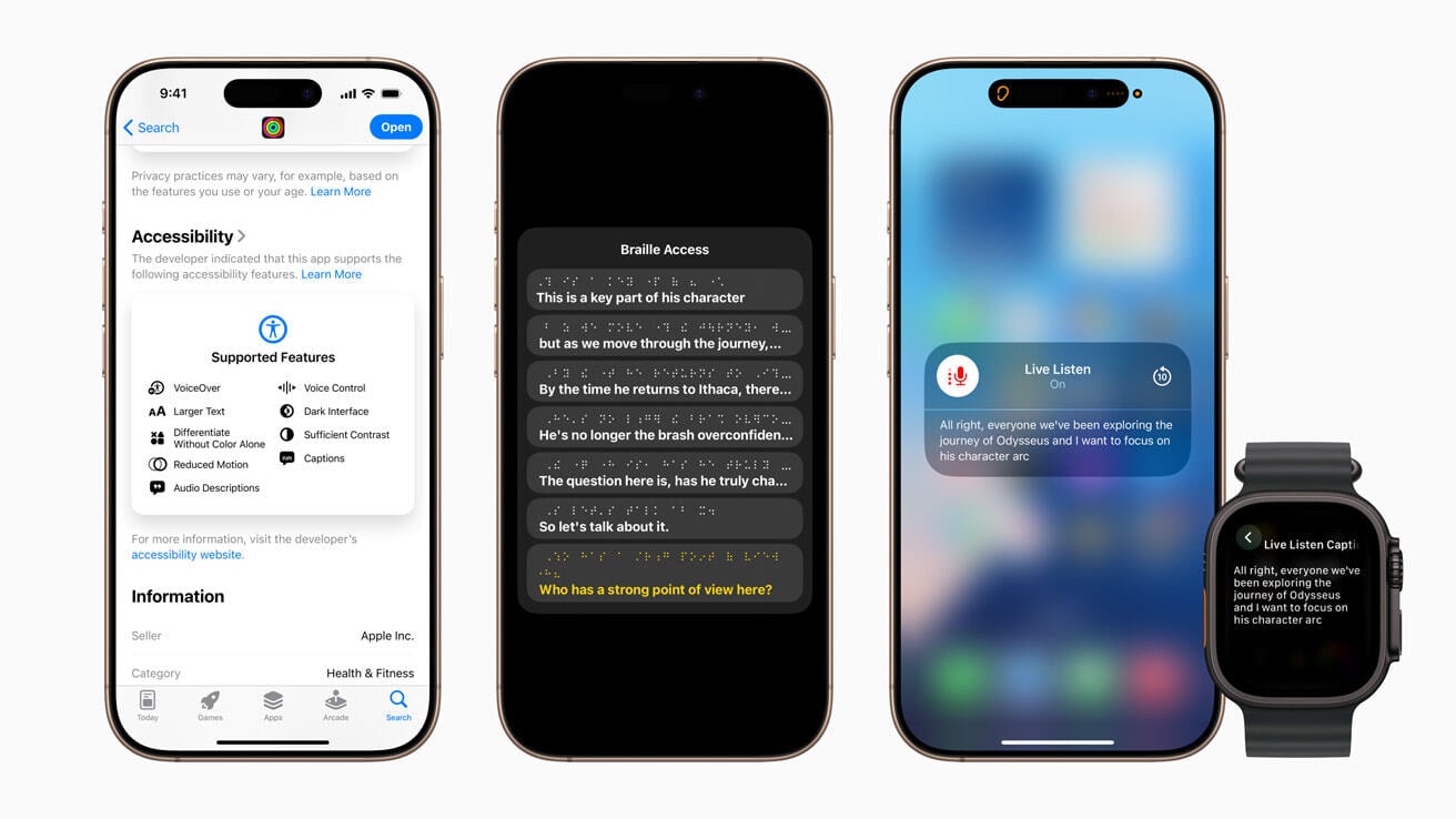 Phone screens showing Apple's new accessibility features 